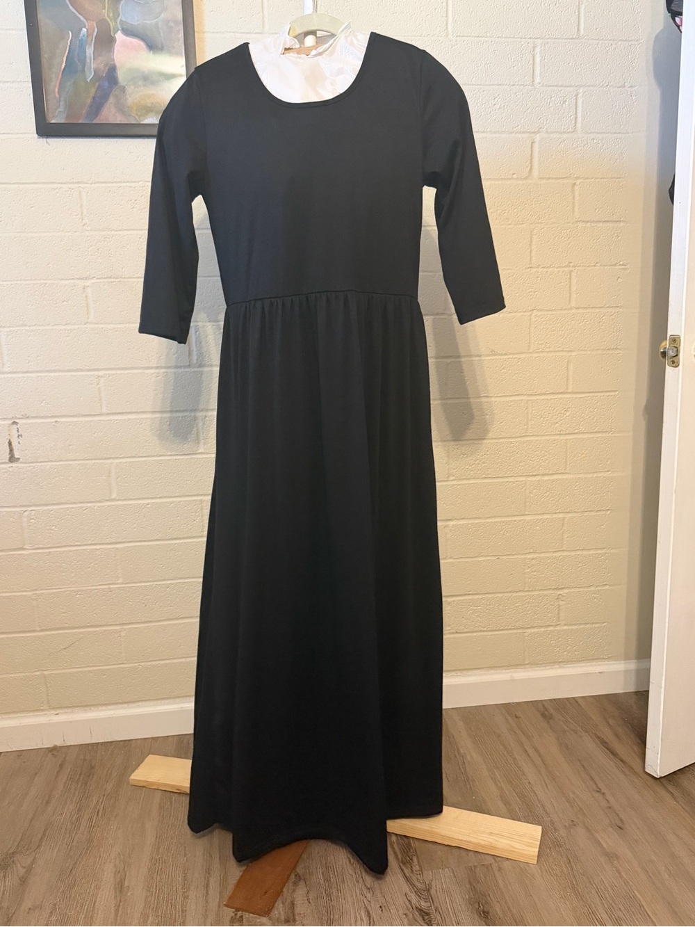 Women's Black Maxi Dress with Gathered Waist